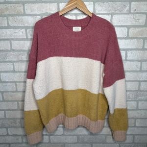 Yellow Cream Pink Colorblock Oversized Sweater Super Cozy